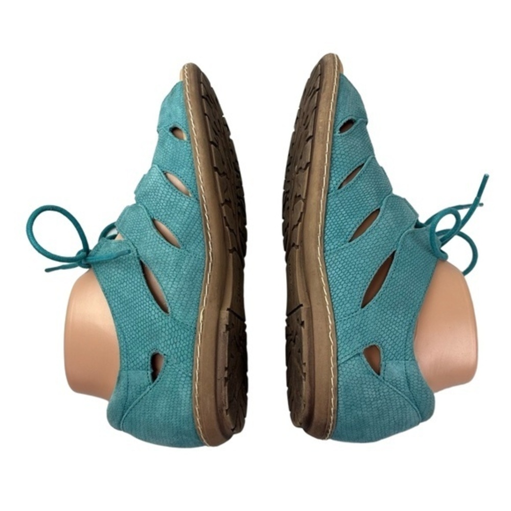 Earth Plover Womens 7.5B Teal Suede Pebbled Leather Sandal Shoes Boho Lace Up - Picture 5 of 8